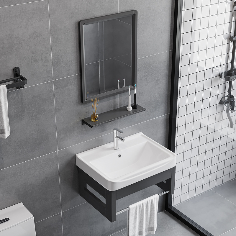 Space aluminum simple stand basin, small-sized washbasin, bathroom washbasin, balcony washbasin, integrated ceramic basin Application Scenario