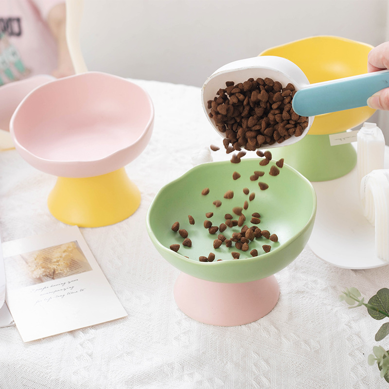 Ceramic cat food bowl for cats, large capacity for dogs to eat and drink, high legs to protect the cervical vertebrae and prevent them from being knocked over. Pet food bowl Specification image