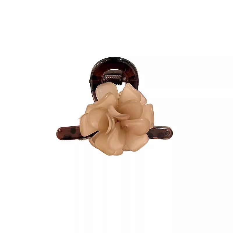 Autumn and winter coffee-colored small claw clip for women, half tied hair at the back of the head, side bangs, high-end shark clip hair accessory Item Picture