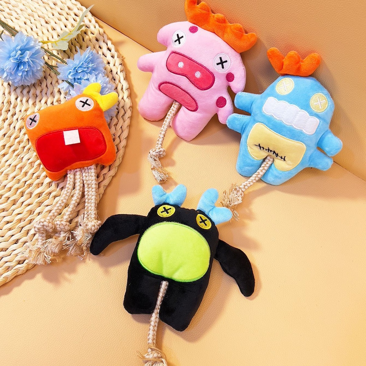 Cross-border universal cotton rope toys for cats and dogs, pet teething and biting sea monster toys, pet play, self-entertainment and stress relief in stock details Picture