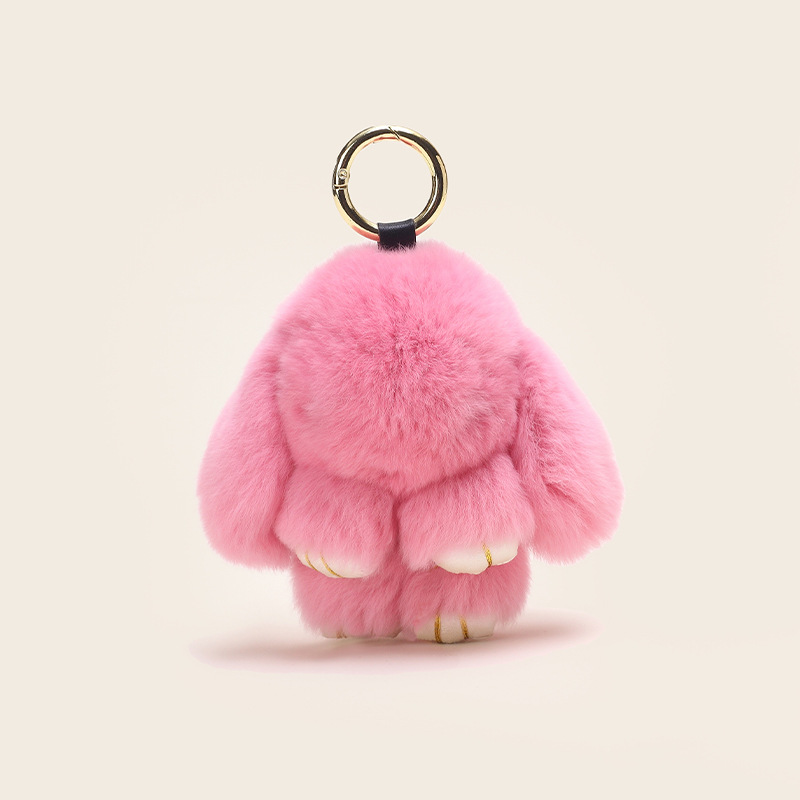 Original genuine rex rabbit fur dead rabbit classic plush light luxury girls' bag pendant, cute keychain gift details Picture
