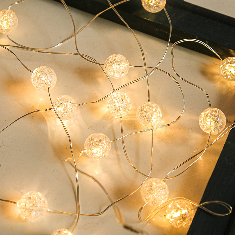 LED灯串水晶裂纹圆球珠铜线灯礼物填充迷你灯场景圣诞节日装饰灯图