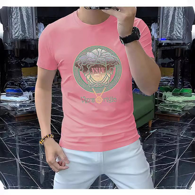 源头工厂一件代发2024夏季印花丝光棉短袖男士修身简约休闲T恤