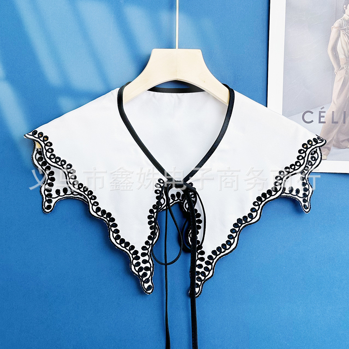 Black embroidered fringed women's clothing, versatile collars, clothing accessories and decorations