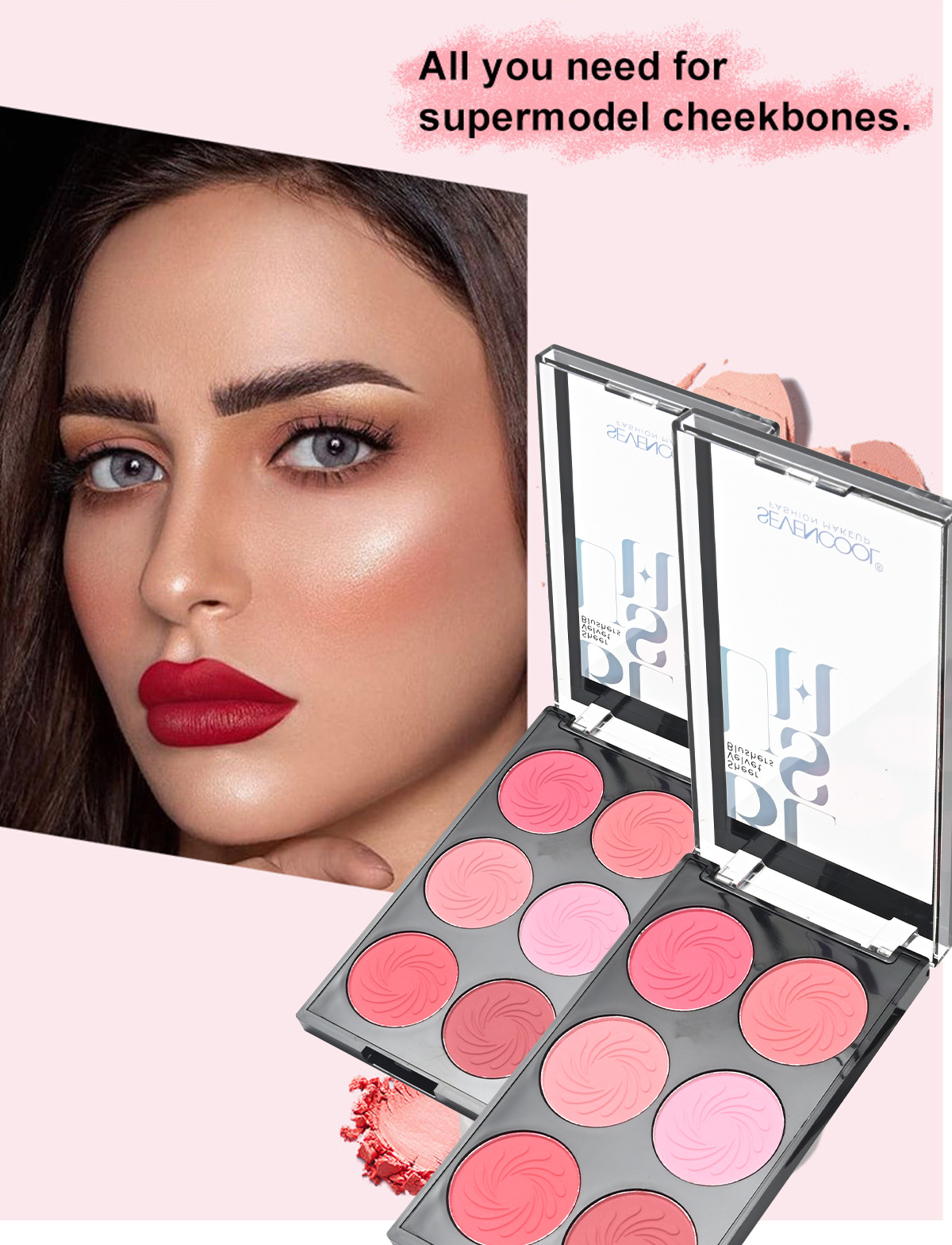 SEVENCOOL Long-lasting Color Blush Set: 6-color matte Natural Fit, easy to apply, Contouring blush for cross-border export pic 7