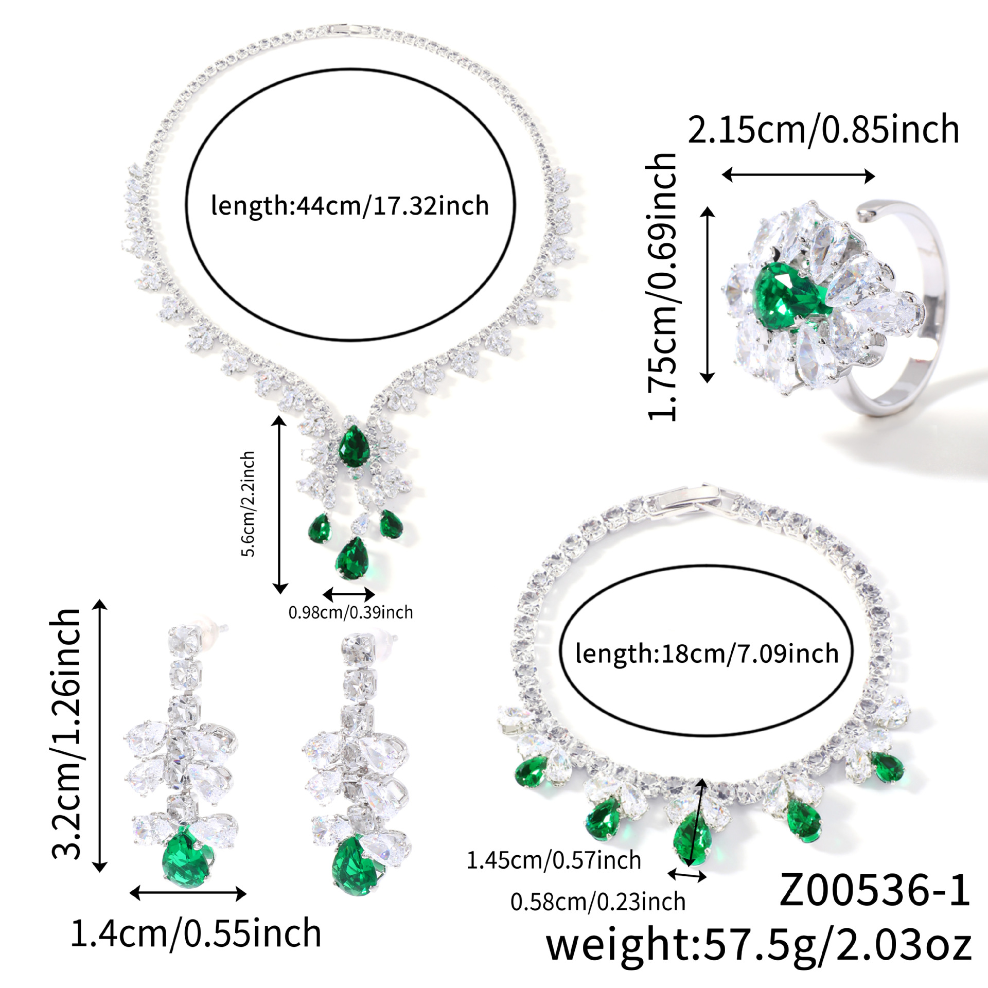 Kashi Accessories' cross-border new water drop geometric Zircon patchwork exquisite necklace, bracelet, stud ring gift set Item Picture