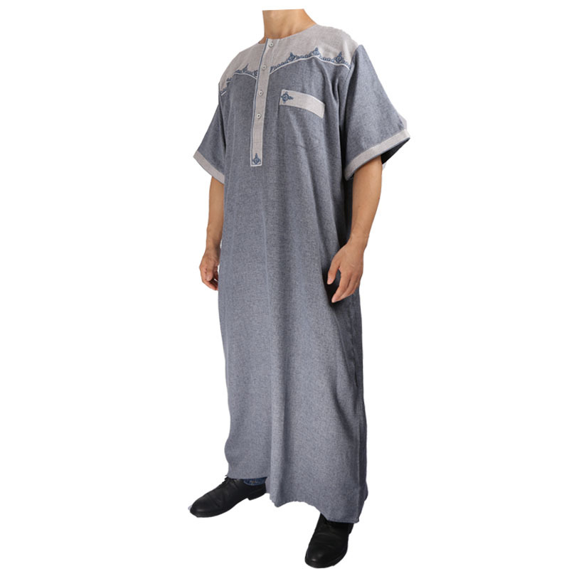 Spot wholesale aliexpress Middle East cotton and linen leisure splicing printing Arabian robe Item Picture