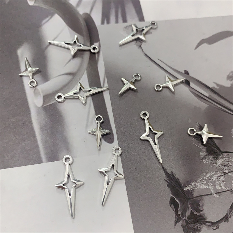 DIY zinc alloy jewelry accessories: Four-pointed Star, hollowed-out four-pointed star pendant, necklace, earrings, bracelet, beaded pendant details Picture