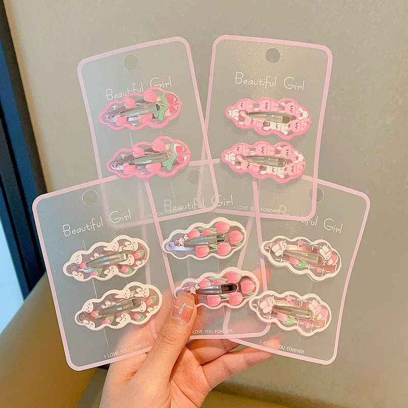 Pink and cute child clips, baby hair clips, children's hair clips, 2024 new headwear, super cute bangs side clips