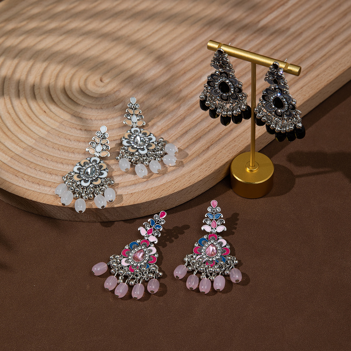 New Bohemian tassel earrings with a European and American retro style, long painted bead earrings with a ethnic style for women Item Picture