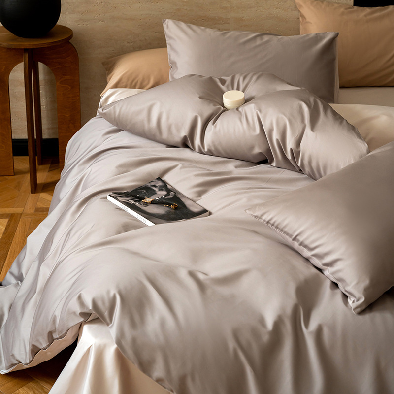 Nordic Simple Cotton Sateen Solid Color Four-Piece Pure Cotton Double Combination Plain Bed Sheet Set Bedding Products Item Picture