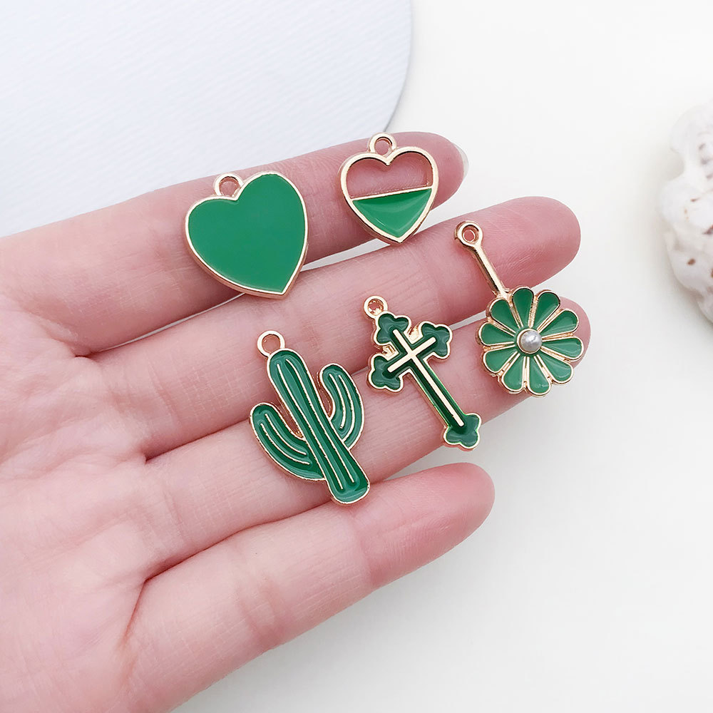 Wholesale of 1 green diy jewelry accessory, alloy oil-dripping cherry blossom keychain, pendant, earrings, hair accessory and mobile phone pendant Specification image