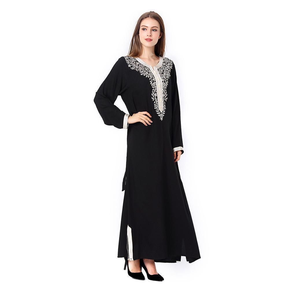 Cross-Border Middle East Explosion Round Neck Long Sleeve Worship Dress Muslim Embroidered Lace Dress Dress Female Independent Station details Picture