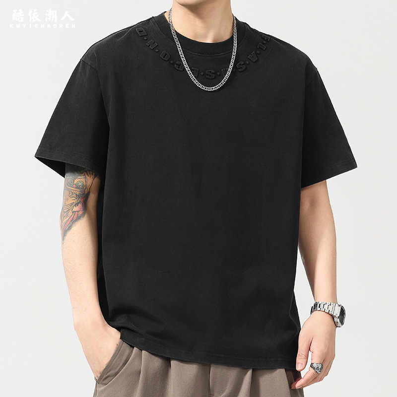A new high-end American retro washed-out men's large-sized short-sleeved T-shirt with letter print for summer 2025 Application Scenario