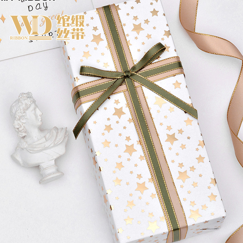 High-density polyester gold-edge ribbon, 35 colors available for gift packaging, gold-embossed decorative tape, wedding clothing accessories, webbing details Picture
