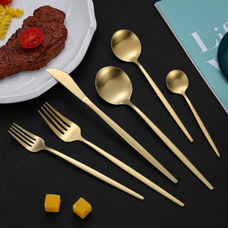 Amazon Matte Portuguese Cutlery Set Gold High Appearance Level Hotel Restaurant Steak Stainless Steel Knife, Fork And Spoon details Picture