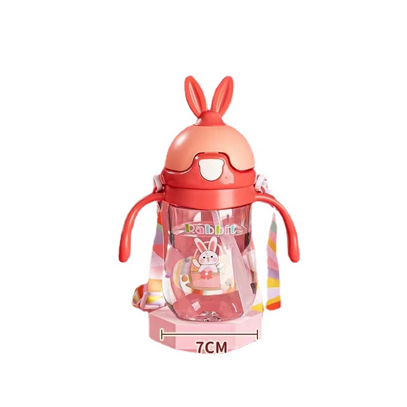 Children's Plastic Water Cup Rabbit Ears Straw Cup Carrier Suction Nozzle Dual-Purpose Cup Portable Baby Water Cup Bounce Out Item Picture