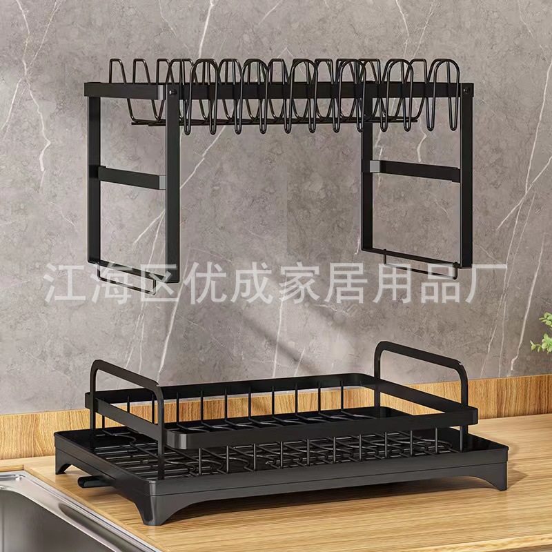 Double-layer storage rack, cross-border ironwork dish storage, multi-functional kitchen countertop, draining dish rack Specification image