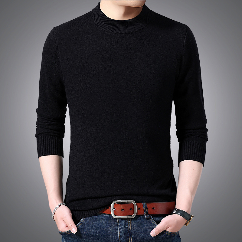 2022 Autumn/Winter new semi-high neck men's simple sweater, men's solid color men's wool sweater, men's base knitted sweater