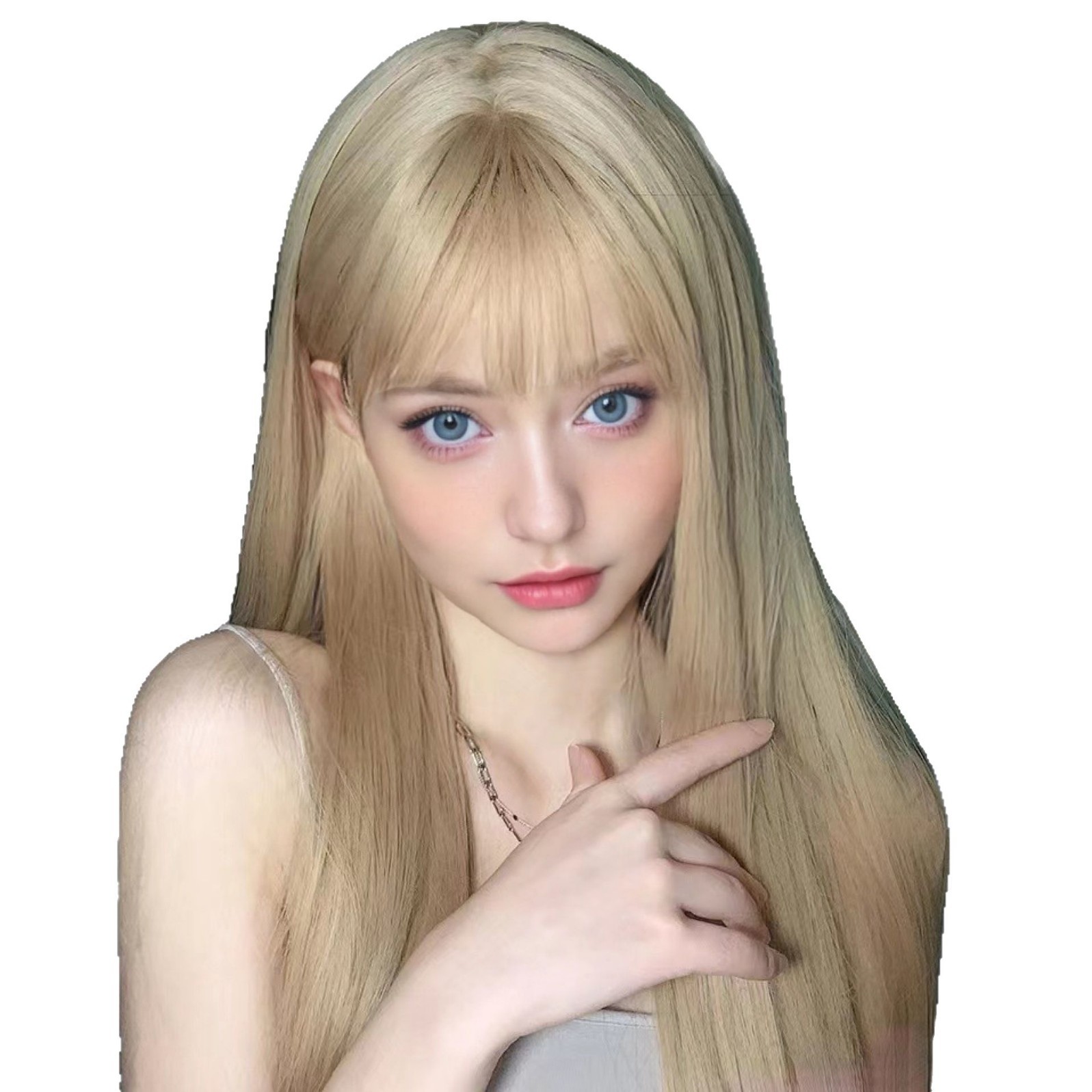 Full-head wig, bangs, black long straight wig, long hair, white gold wig, female curly hair, lolita wig set