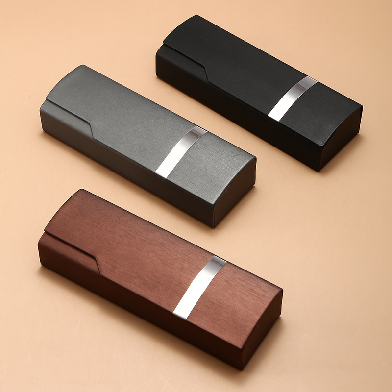 光学眼镜盒批发拉丝翻盖手工盒银条不规则学生光学镜盒 可印LOGO