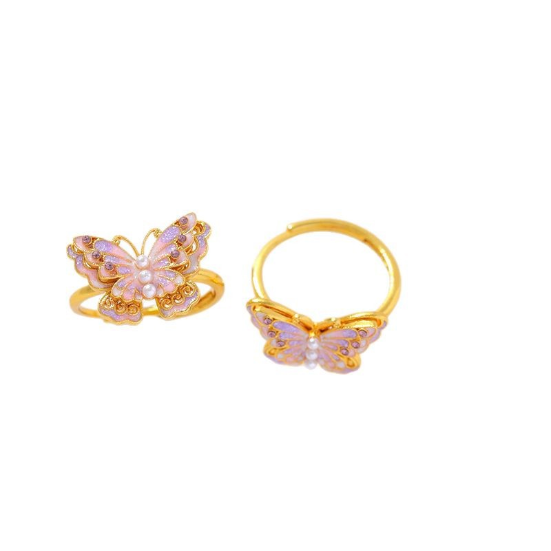 Looking forward to the traditional sandgold ring with diamonds for ladies that won't fade for a long time. This is a unique, sweet and individual open butterfly sandgold ring Item Picture