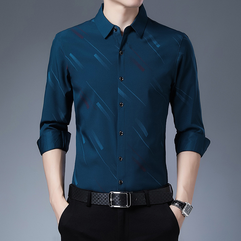 Spring/Autumn 2023 new Men's long-sleeved lapel casual fit middle-aged men's printed shirt cardigan in stock details Picture