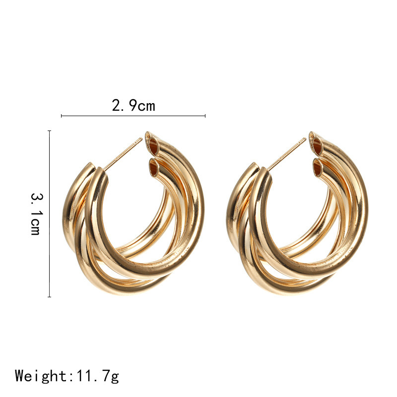 C-Shaped Multi-Layer Alloy Earrings Silver Needle Zinc Alloy Ins Net Red New Temperament Earrings Korean Moon Earrings Wholesale details Picture