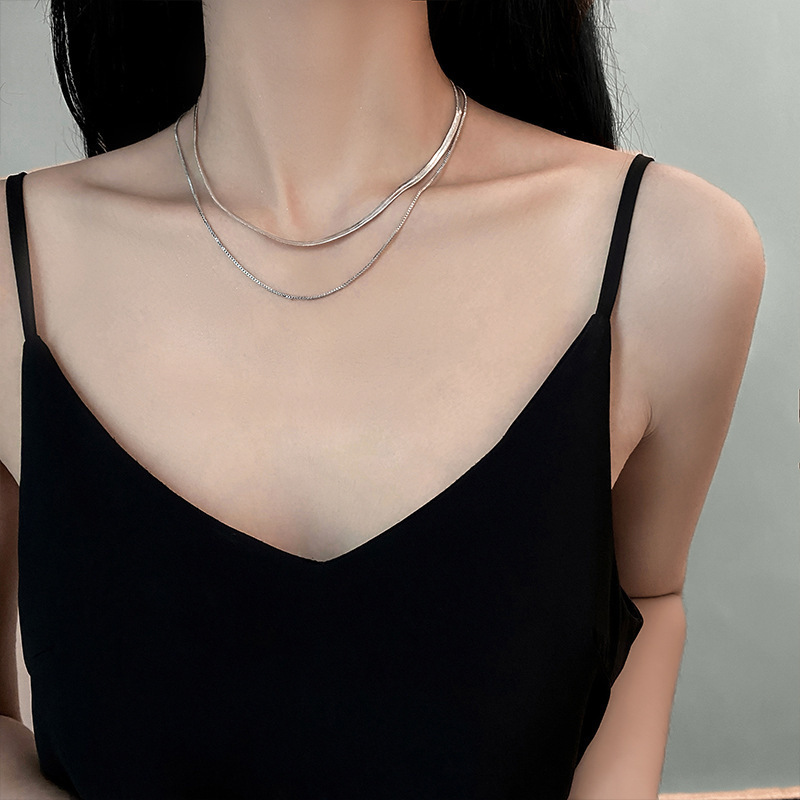 Double Layer Wear Titanium Steel Snake Bone Chain Light Luxury Niche Design Sense Necklace Women Cold Wind Collarbone Chain Hip Hop Accessories details Picture