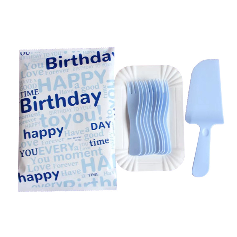 Birthday Cake Cutlery Disposable Birthday Plate Knife And Fork Set Bakery Cake Shop Food Grade Plastic Cutlery Item Picture
