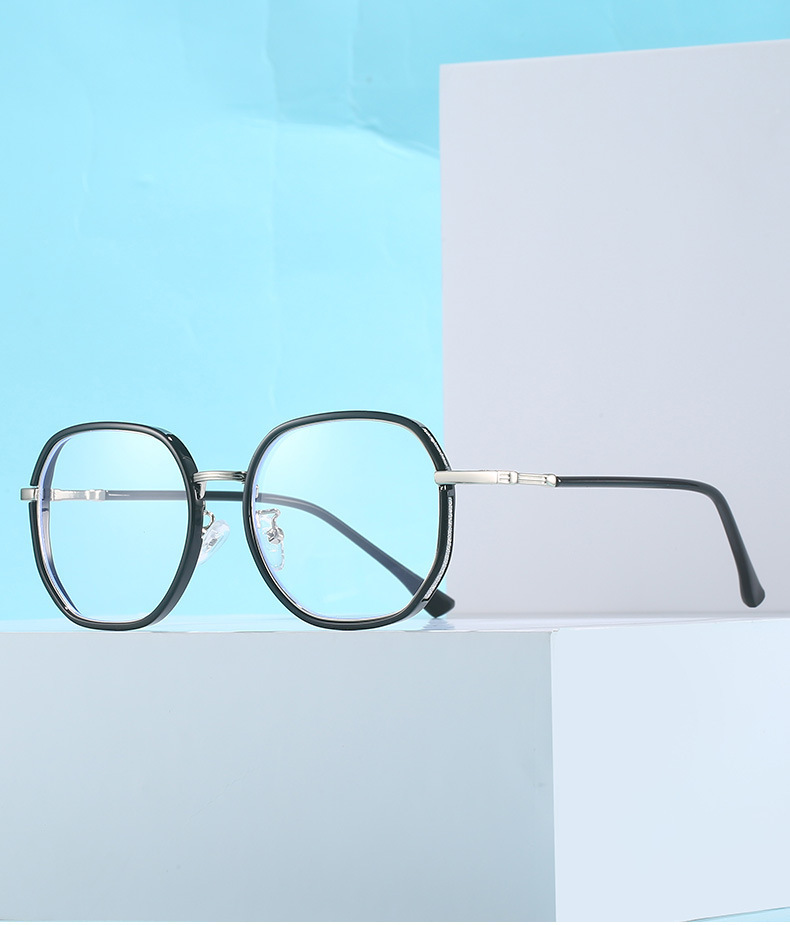 Bare-faced large-frame polygonal anti-blue light glasses for women, Korean version with bright and irregular edges, TR90, a trendy flat light glasses details Picture
