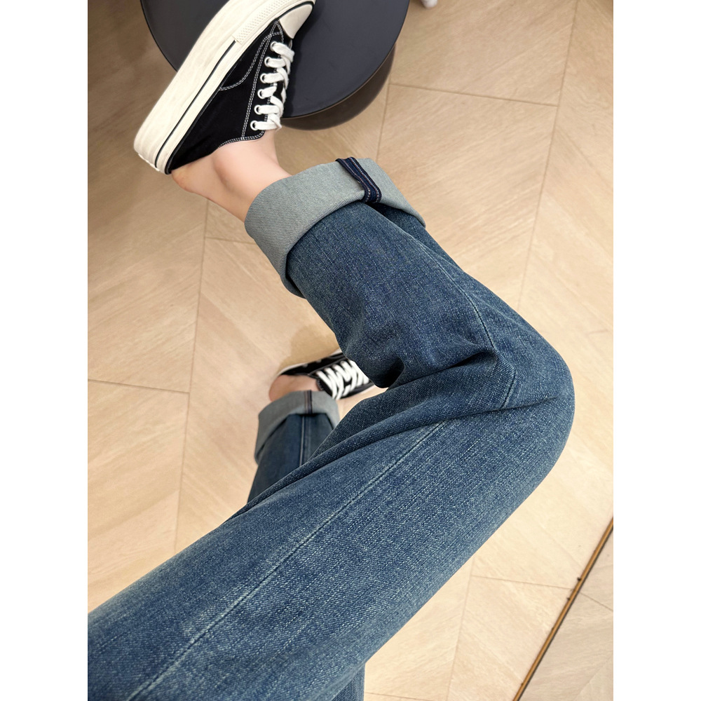 The cut is amazing! There's a little trick in the back pocket! G-end four-sided stretch wide-leg jeans for women, slimming straight floor-length jeans Item Picture