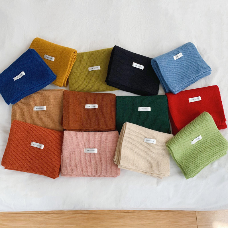 Korean-style solid-color knitted Japanese-style scarf for women in autumn and winter, ins, high-end and versatile, warm and thick woolen scarf, trendy Specification image