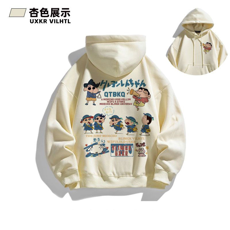 In-stock cross-border Taiwan Crayon Shin-chan autumn and winter university T-shirt long-sleeved top, bristled hooded sweatshirt, large-sized clothes Application Scenario