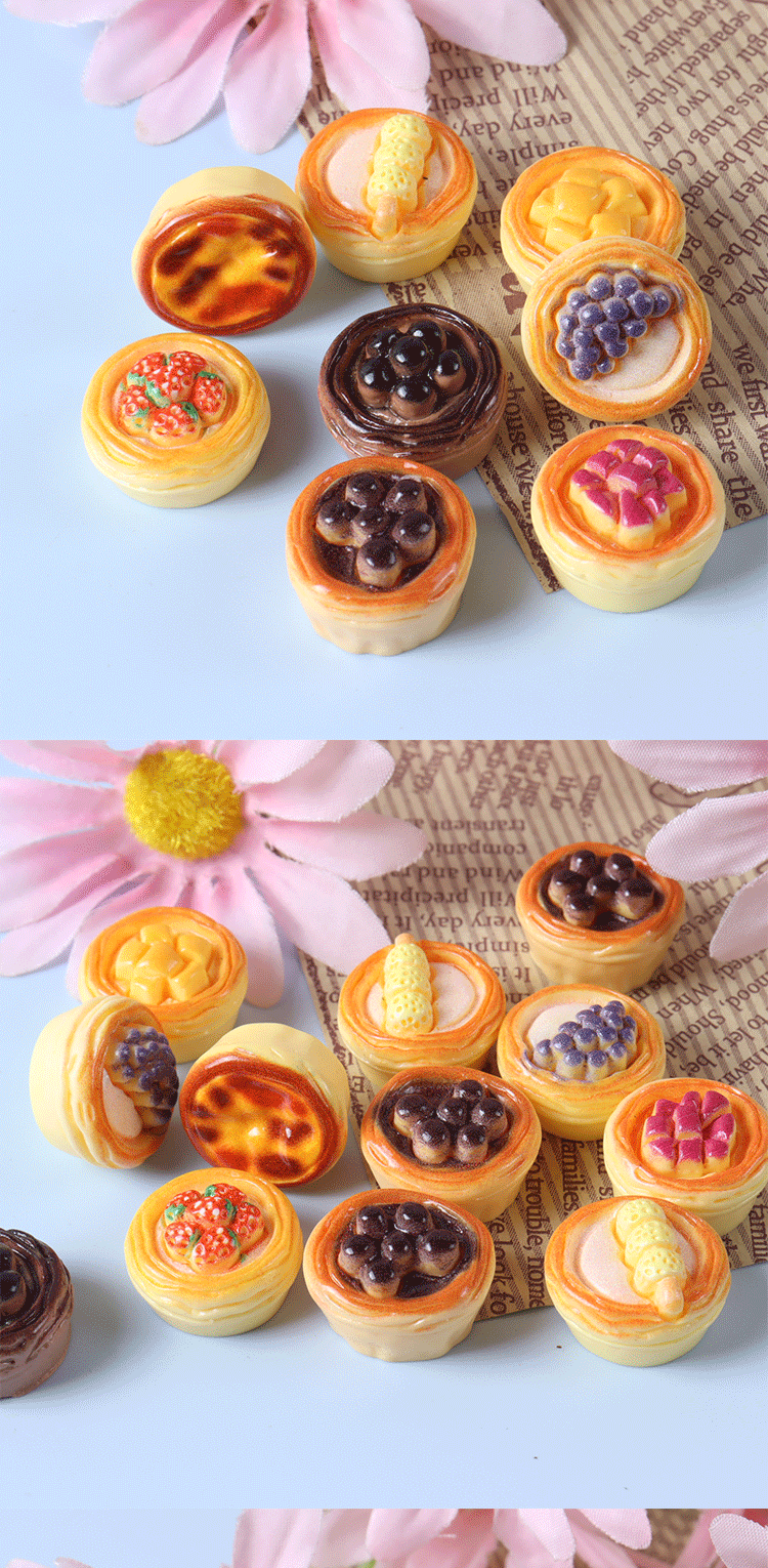 Wholesale of three-dimensional egg tart resin simulation food trinkets and accessories, cream glue accessories, pendants and decorative materials pic 5