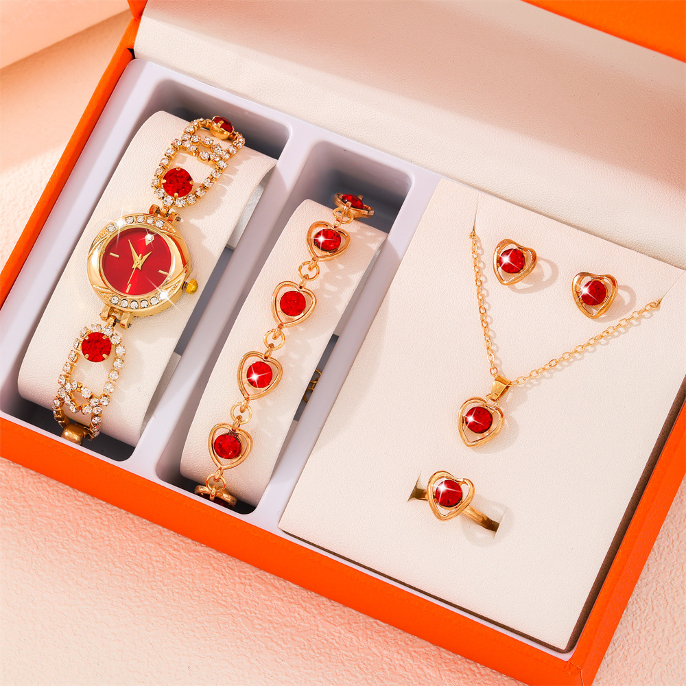 Cross-Border Explosive Women Diamond-Encrusted Temperament Fashion Watch Watch Women's Fashion Trend Necklace Bracelet Set details Picture