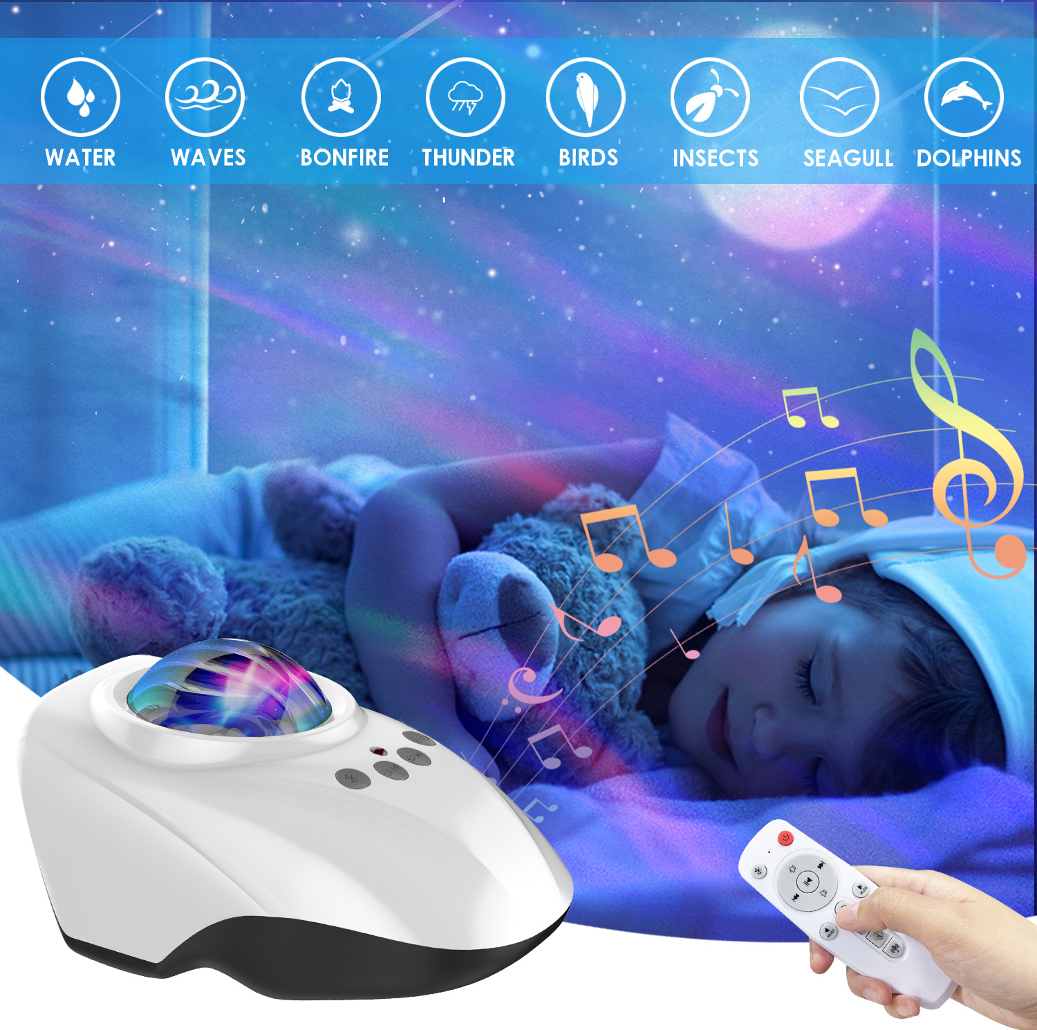 Aurora Ocean Projector LED Sky Projector USB Bluetooth Music Atmosphere Projector Small night light