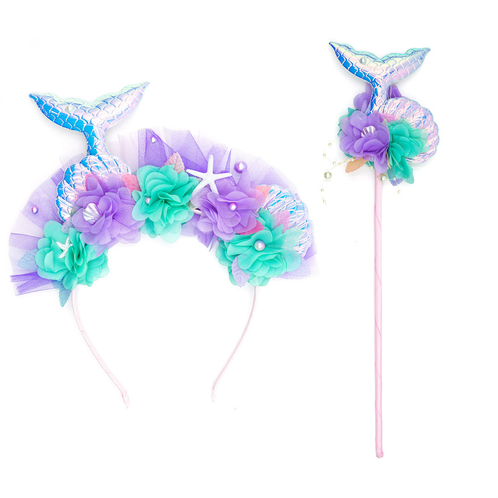 Mermaid Headband Korean Colorful Beauty Fishtail Headband Headband Children's Cartoon Starfish Fairy Stick details Picture