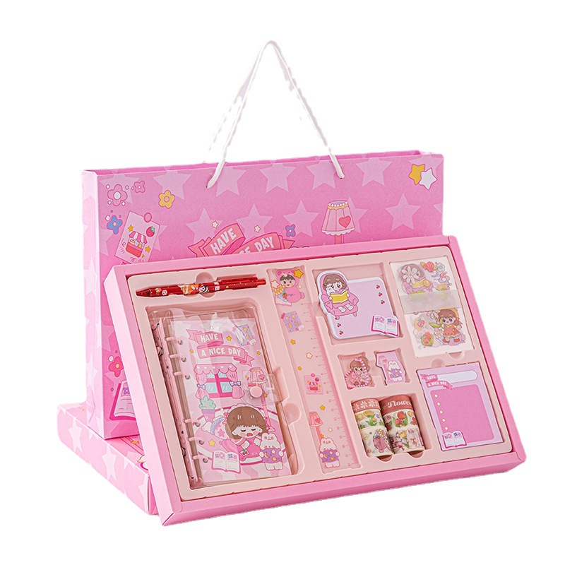 Cute notebook set, complete wholesale of loose-leaf student stationery gifts, children's birthday presents, notebook gift box Item Picture