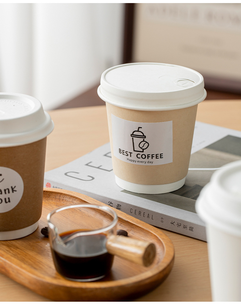 咖啡杯一次性带盖加厚家用牛皮纸杯子奶茶热饮打包杯外带定制商用详情19