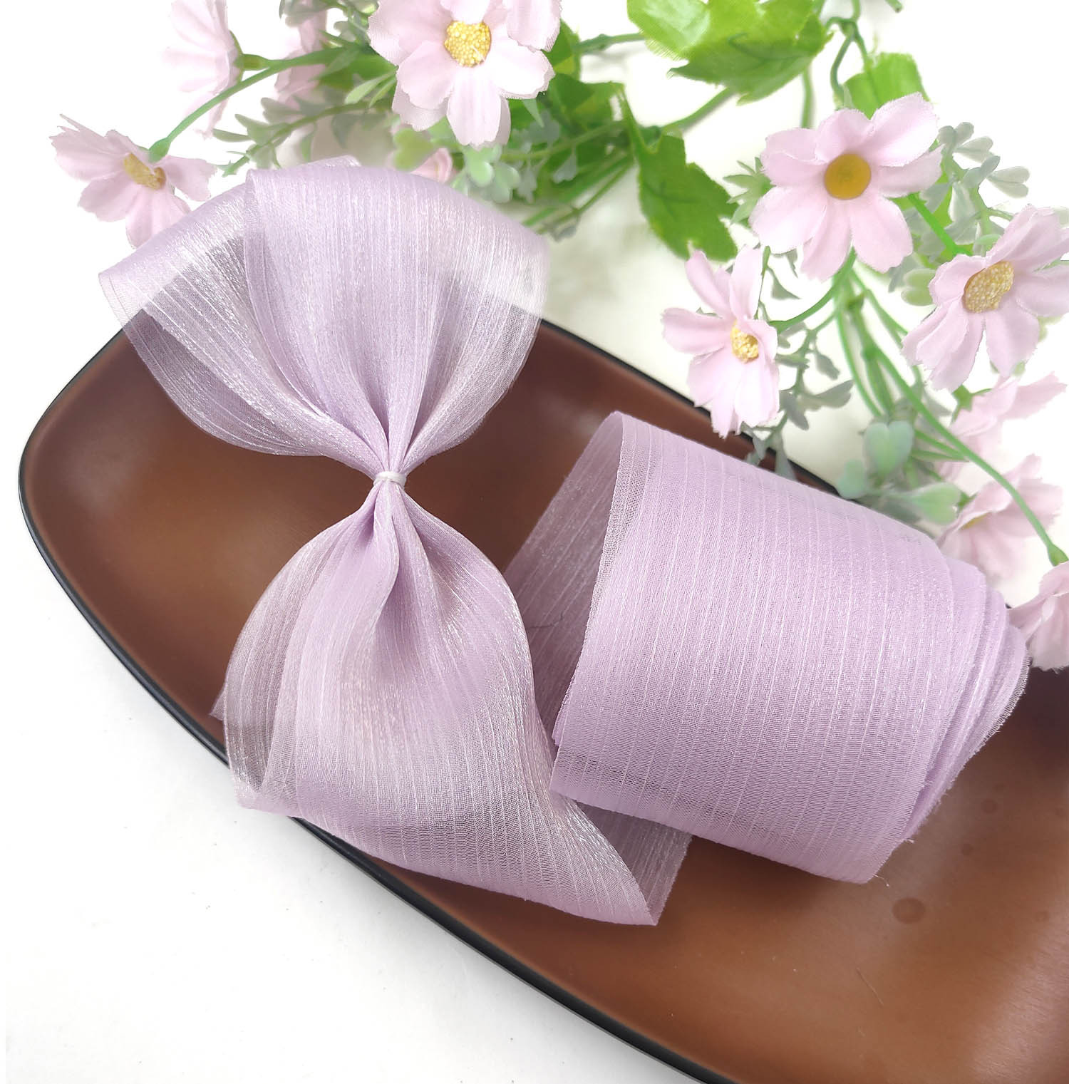 QJAO wholesale 5-meter diy crepe yarn, 6cm handmade children's hair accessories, bow bouquets, ribbon glitter details Picture
