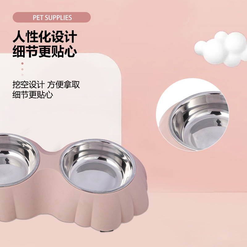 Flower stainless steel pet double bowl, pet stainless steel dog bowl, pet cat and dog basin Specification image