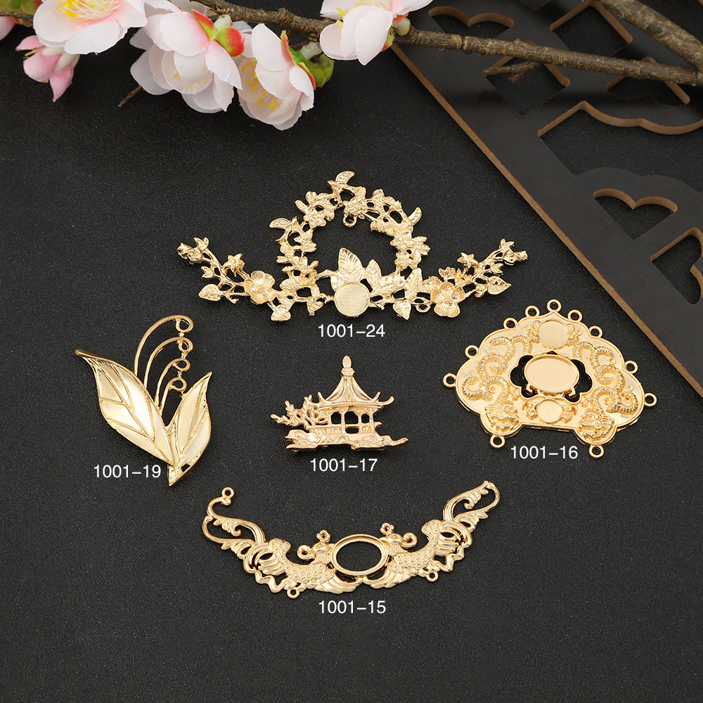 Ancient Chinese Style Diy Hair Accessories Retro Camellia Happy Word Alloy Pendant Double Happy Word Rhinestone Headwear Accessories Specification drawing