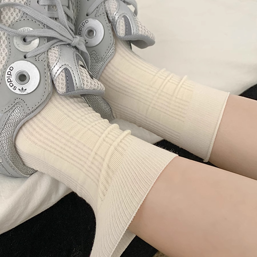 Sock stall, one-piece consignment, light gray socks, women's bubble socks, spring and autumn pure cotton mid-calf socks, ins trendy white long calf socks, summer thin cotton socks Item Picture