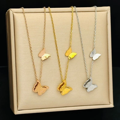 Titanium Steel Butterfly Necklace Short Female Lock Neck Bone Chain Does Not Fade Cold Wind Ins Fashion Temperament Net Red Simple Jewelry