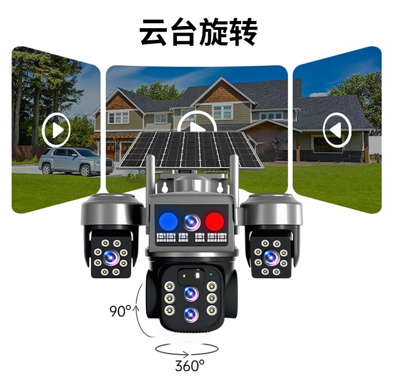 Solar-powered zoom camera, multi-lens tracking camera, dual solar panel outdoor monitoring camera pic 6