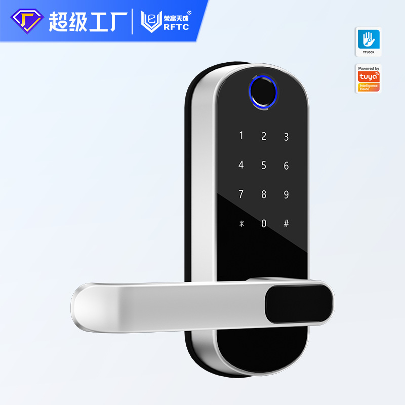 跨境外贸单舌木门智能门锁涂鸦指纹锁通通锁替换球形锁工厂直销