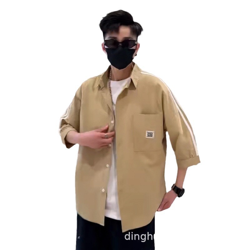 衬衫/衬衫男士休闲/衬衫男士长袖休闲/衬衫领男装/七分袖衬衫白底实物图