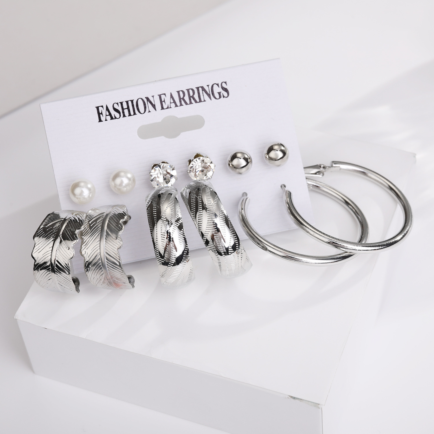Earrings欧美跨境新款金属圆圈耳环套装6件套创意个性爱心耳钉女详情图4
