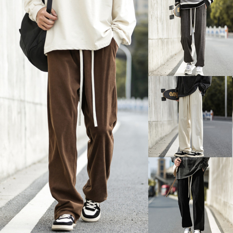 Autumn new casual pants, men's tapered nine-inch pants, loose Korean-style corduroy pants for teenagers, best-selling sweatpants, straight-leg pants